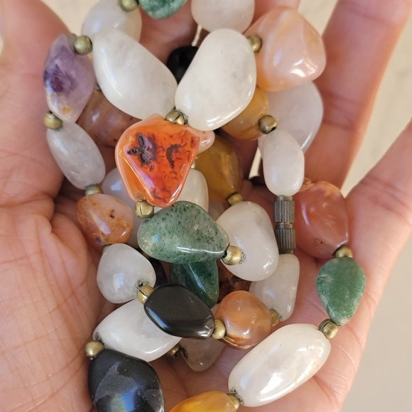 Vintage heavy and chunky semiprecious stones including quartz amethyst necklace - Picture 10 of 16